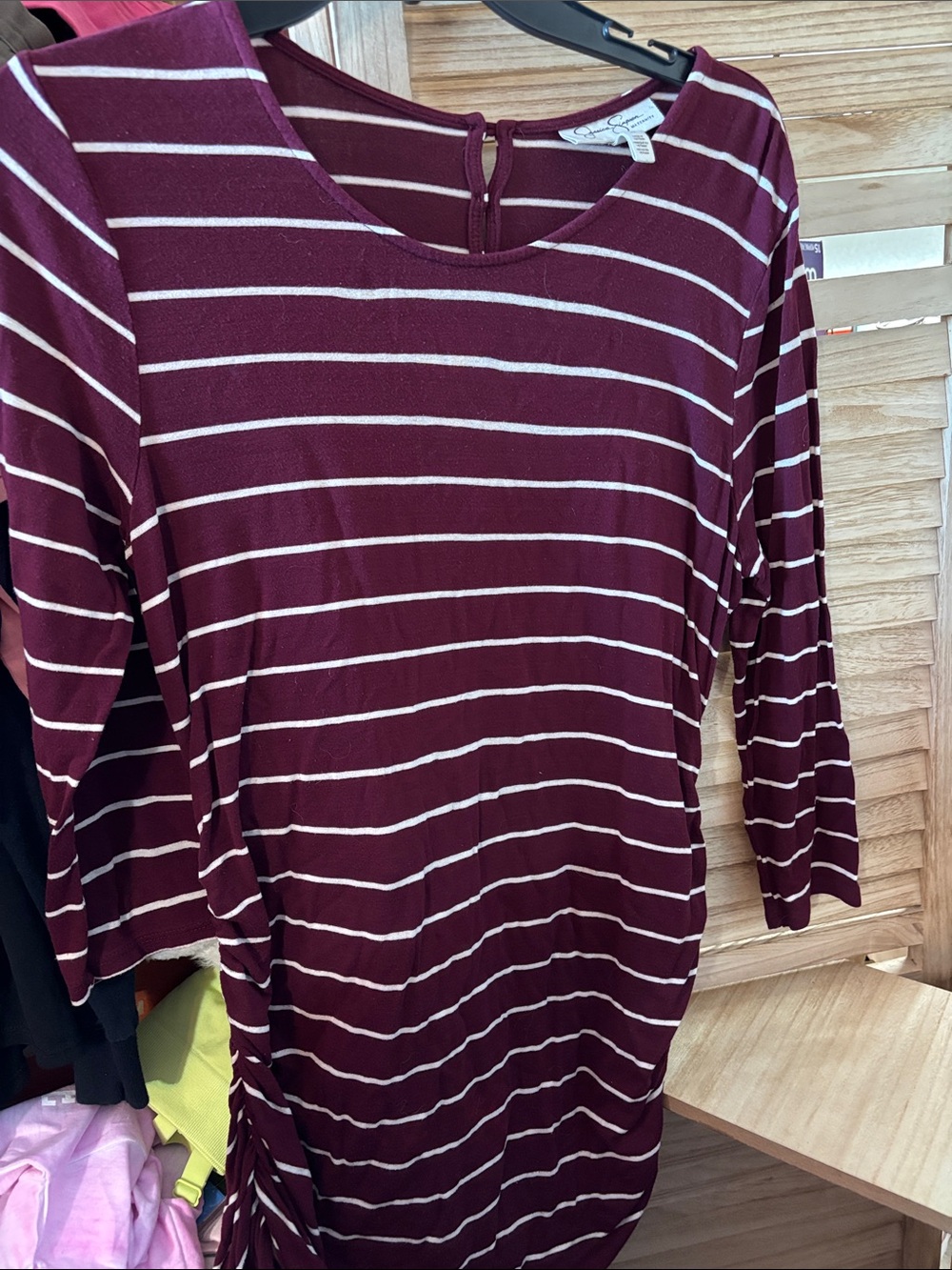 Jessica Simpson Burgundy and Striped Long Sleeve Maternity Tunic Medium